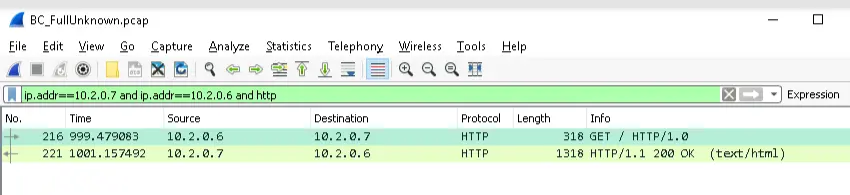 Wireshark of browsing Web01 from PumpMonitor