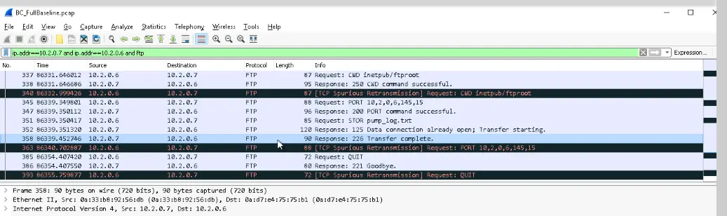 Wireshark of FTP transfer