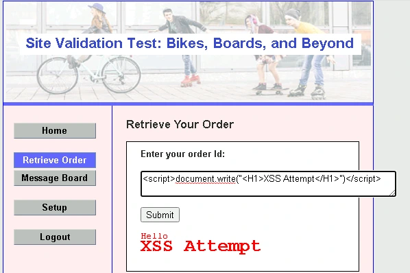 XSS on the Retrieve Order page