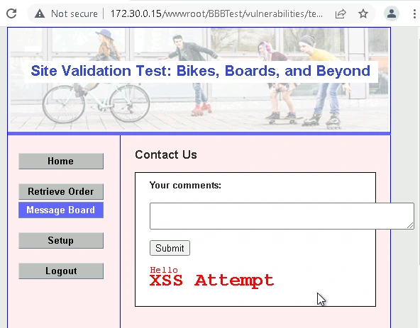 XSS on the Message Board page