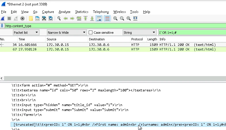 Detecting SQL injection using Wireshark