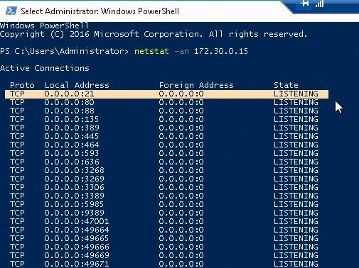 Using netstat to determine running services.